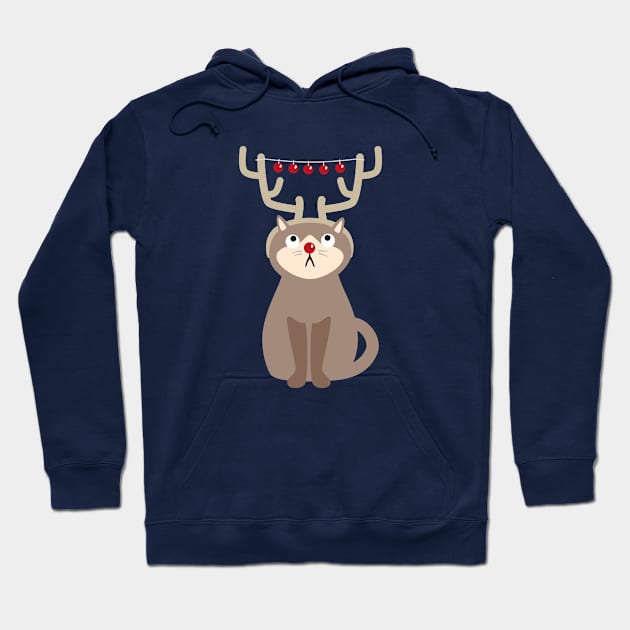 Antler Cat with Shiny Christmas Balls Hoodie by propellerhead